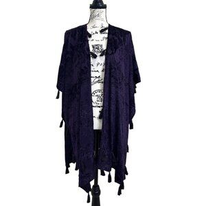 Kimono Swim Cover Up Tassel Burnout Velvet Purple